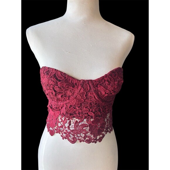 Urban Outfitters Kimchi Blue Lace Corset Fairycore Whimsigoth Bra Top Burgundy L - Picture 1 of 10